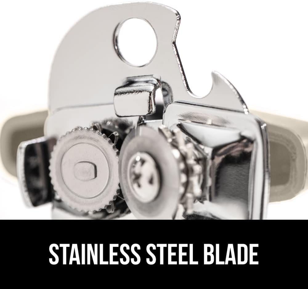 GORILLA GRIP Heavy Duty Stainless Steel Smooth Edge Manual Can Opener and Bottle Openers, Soft Comfortable Handle, Oversized Handheld Turn Knob, US Designed Multifunctional Kitchen Tool, Almond