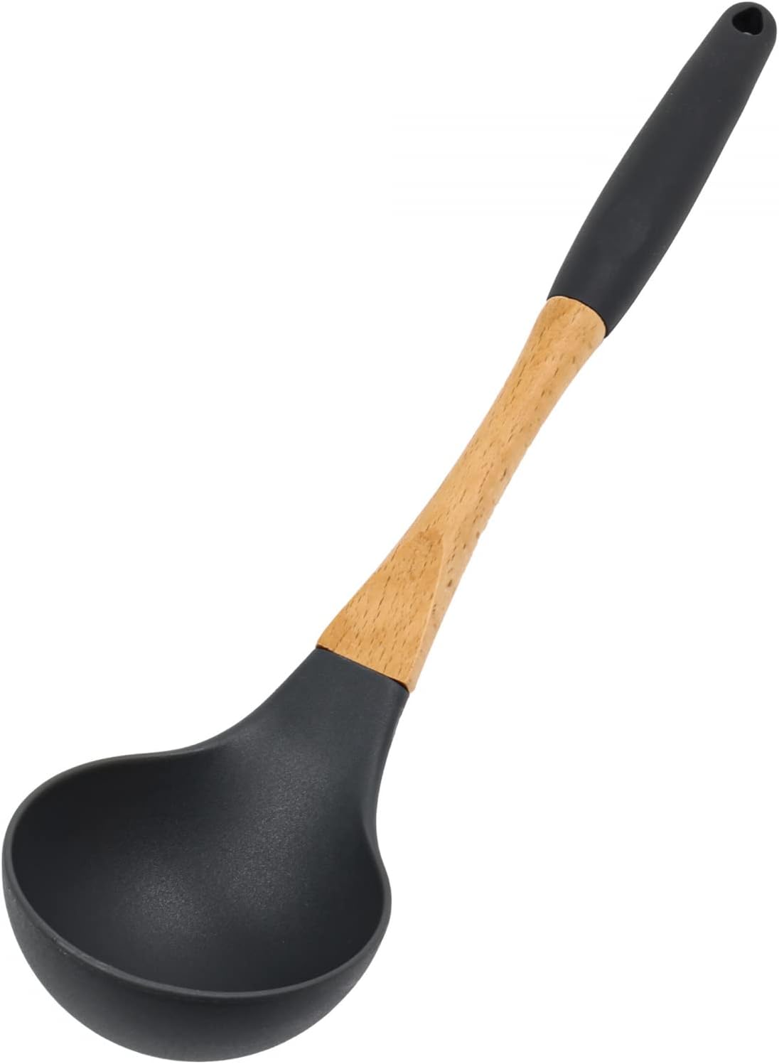 Beille Grey Nylon Ladle with Soft Grip Ergonomic Wooden Handle Kitchen Utensils, 13 Inch