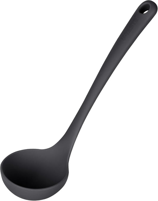 2.6oz Small Silicone Soup Ladle: U-Taste 600ºF Heat Resistant Non-Stick Kitchen Deep Serving Spoon, Soft Cooking Utensil with Non-Slip Solid Handle for Mixing Sauce Stew Gravy (11in, Black)