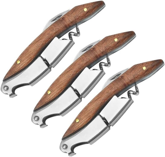 Professional Waiter Corkscrew Wine Key for Bartenders Set of 3,With Long Rosewood Handle Stainless Steel Handle Wine Opener for Bar Restaurant Waiters, Sommelier, Bartend (Long Rose Wood 3 Packs)