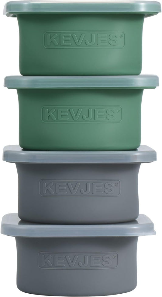 PLUS-1000ml Pizza Dough Proofing Box for DIY Artisan Pizza, Food Grade Silicone Stackable Containers with Lids. Freezer, Fridge, Dishwasher Safe (2Green Plus+2Space Grey Plus)