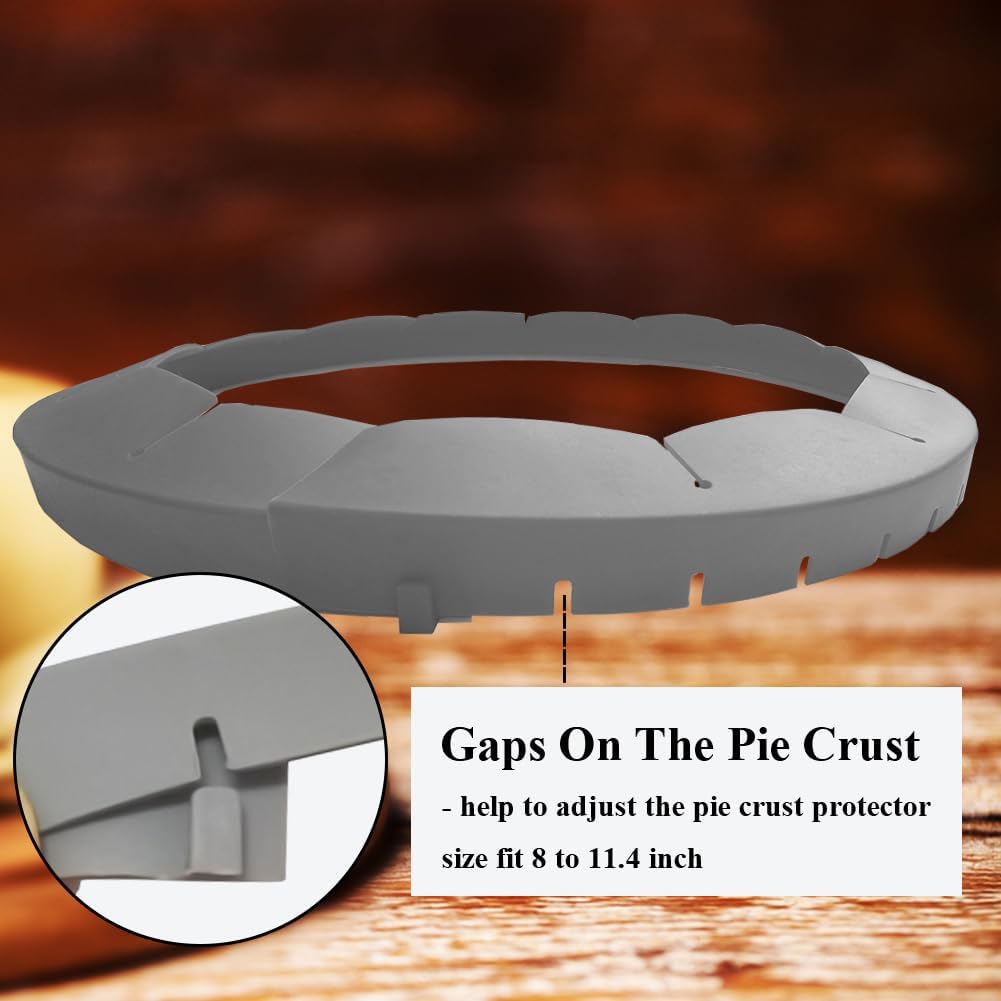 Silicone Pie Crust Shields, Adjustable Baking Pie Crust Shield Protector Cover for Edges, Baking Protectors Cover Ring Fits 8-11.4 Inch (Grey-1pcs)