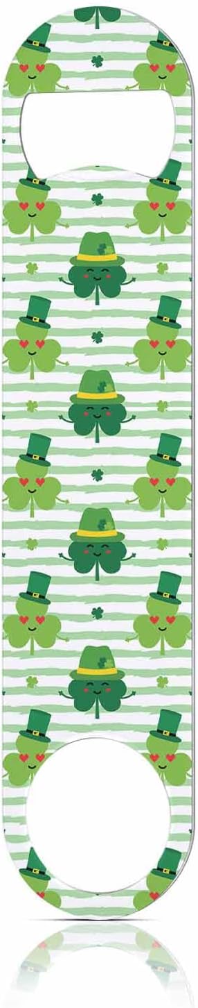 Clovers Stainless Steel Bottle Opener Shamrock and Green Leprechaun Hats Saint Patrick's Day Striped Pattern Flat Beer Bottle Opener Keychain for Home Kitchen Bar Restaurant Party Gift
