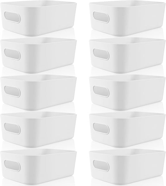 Zopeal Plastic Storage Bins 10 Pcs White Pantry Organizer Bins Small Baskets Storage Containers for Home Kitchen (12 x 8 x 5 Inches)