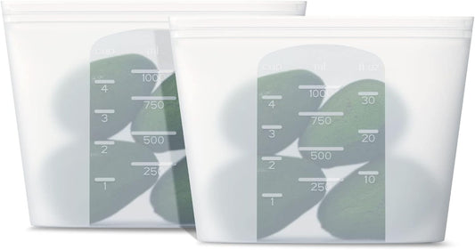 Reusable Silicone Food Storage Bag, for Microwave, Oven, Fridge, Freezer & Sous Vide Zip Sealed Containers (2 Middle size 32oz 1000ml)…