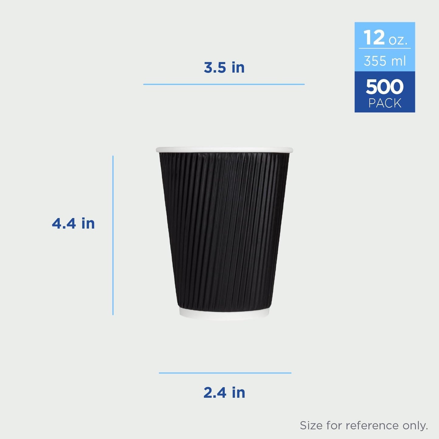 Karat 12 oz Ripple Insulated Coffee Cup [500 Count] Black Disposable Paper Hot Cup, Sturdy & Leak Proof, 90mm, No Lids