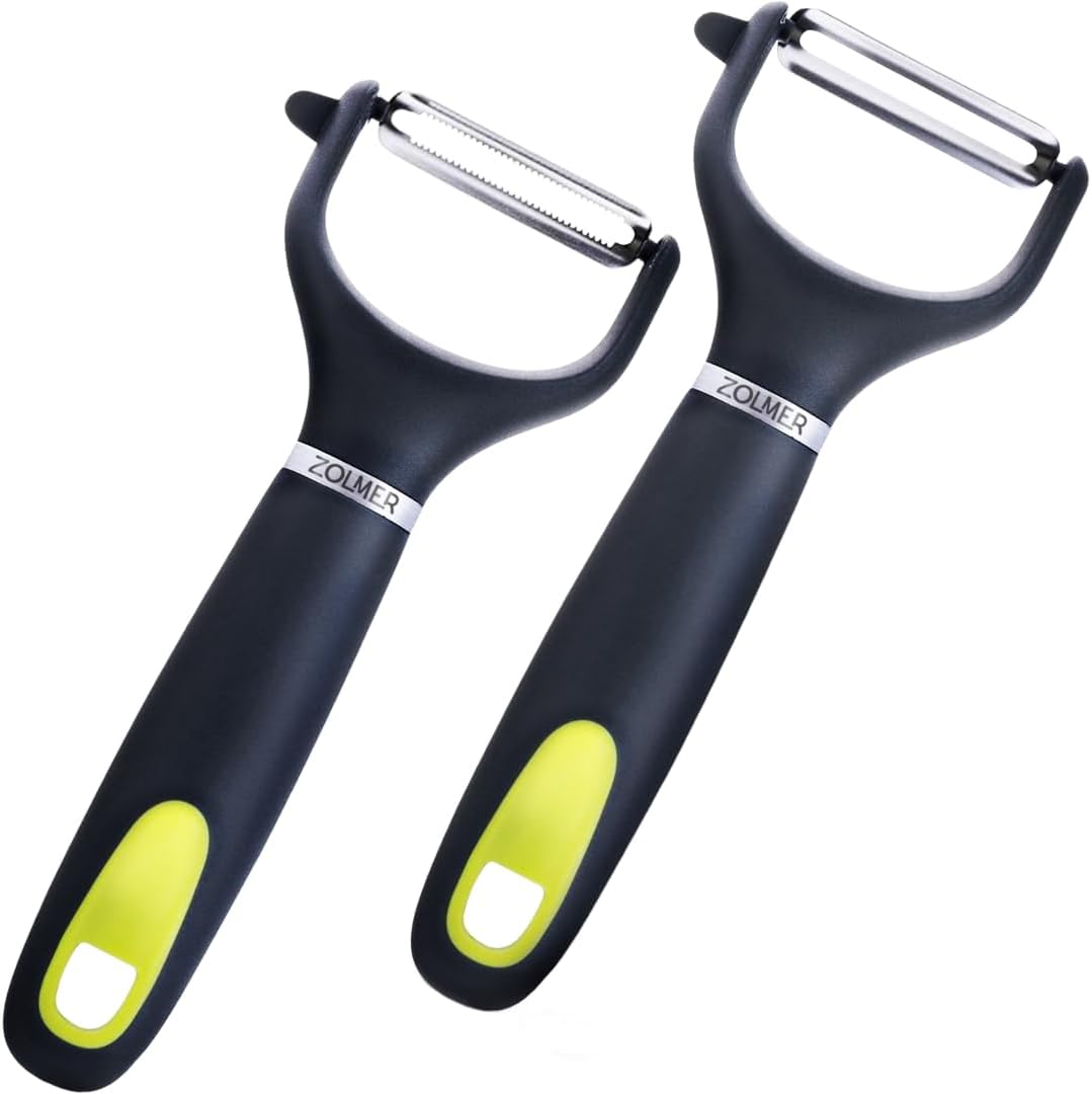 ZOLMER® Premium Y Peelers for kitchen with Smooth and Serrated Blades 2 Set - Extra Sharp Vegetable Peelers with Ergonomic Handle - Dishwasher Safe - Potato peelers, Fruit peeler and more