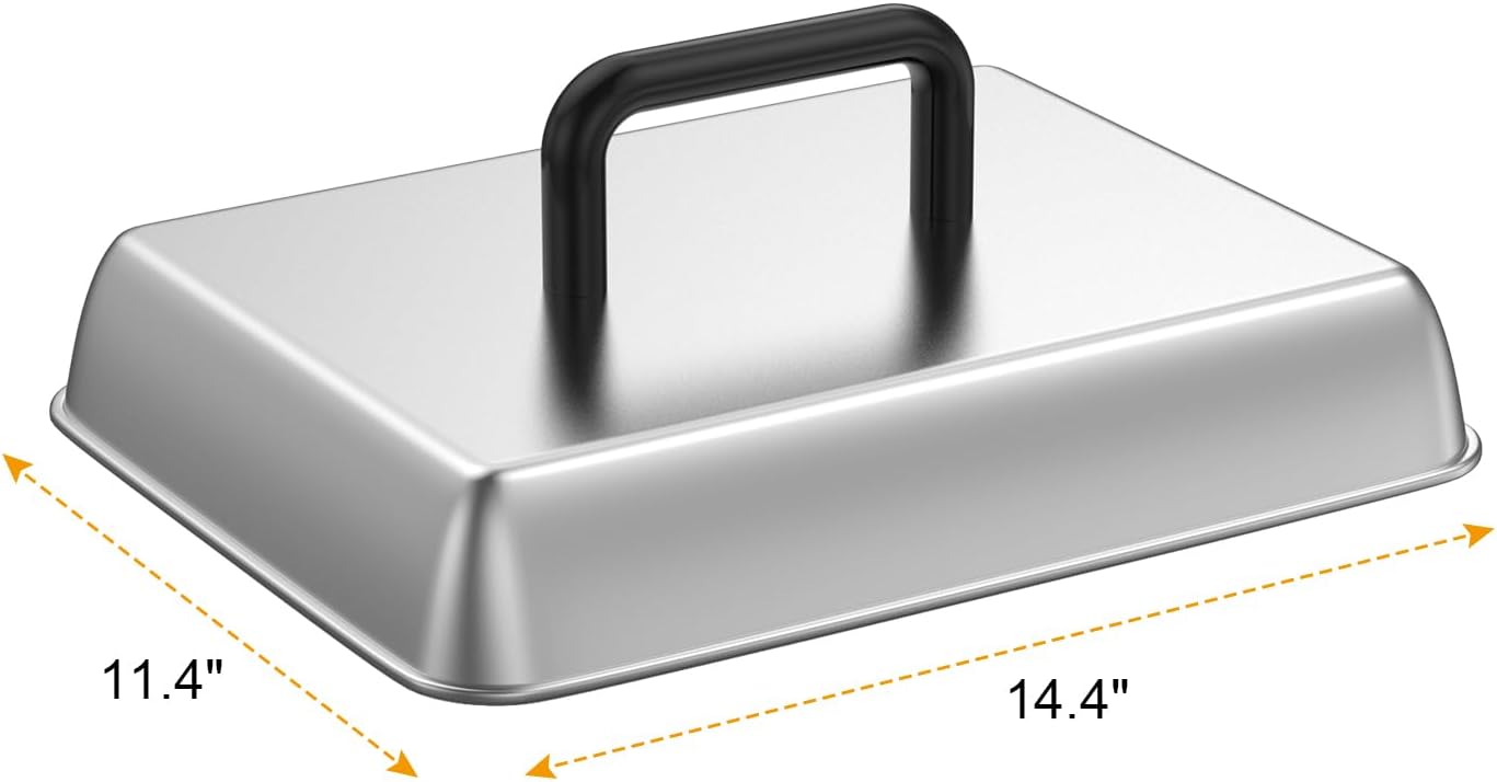 SafBbcue 14" Stainless Steel Rectangle Cheese Melting Domer Basting Cover & Cast Iron Rectangle Griddle Smash Burger Grill Weight Press for Blackstone, Pitboss, Camp Chef Flat Top Grills Accessories