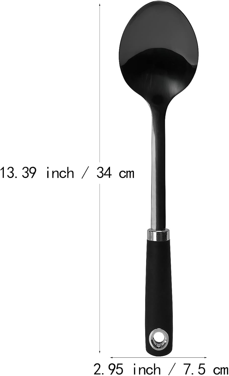 Stainless Steel Cooking Spoon Heavy Duty Basting Spoon Serving Spoons Stainless Steel Cooking Utensils with Non-Slip Ergonomic Handle, Black