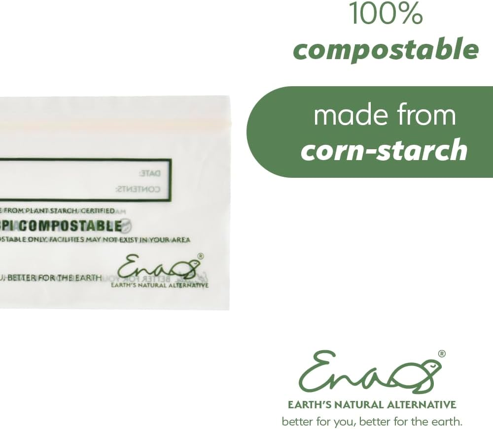100% Compostable Food Storage Bags [Snack 150 Pack] Eco-Friendly Freezer Bags, Resealable Bags, Heavy-Duty, Reusable, Off-White by Earth's Natural Alternative