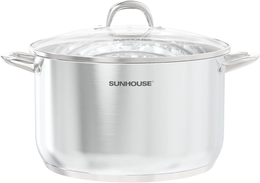SUNHOUSE 15.5 Quart Stainless Steel Stockpot – Heavy-Duty Induction Pot with Lid and Riveted Handles – Ideal for Soup, Seafood, Stock, Canning, and Catering for Large Groups and Events