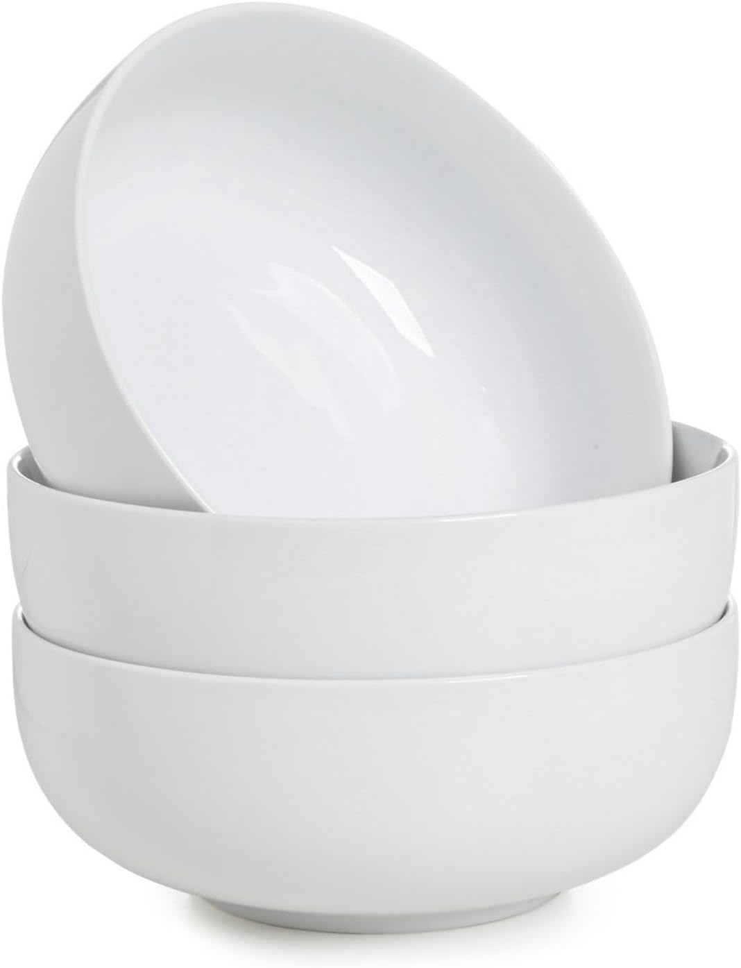 Large Soup Bowls Set of 3, Ceramic Salad Bowls 37 oz, White Pasta Bowls 7 inch, Serving Bowl for Cereal, Noodle Ramen, Pho, Fruit