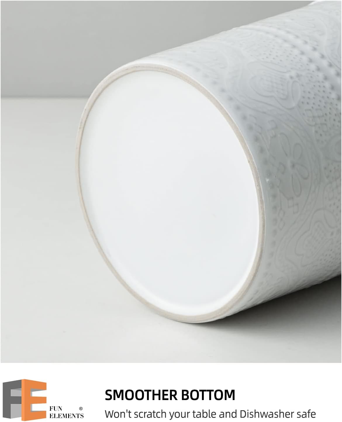 FUN ELEMENTS Kitchen Utensil Holder, 7.2" Super Large Utensil Crock Heavy and Stable Lace Emboss Ceramic Utensil Holder for Kitchen Counter (Bright White)