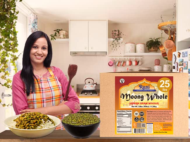 Rani Moong Whole (Ideal for cooking & sprouting, Whole Mung Beans with skin) Lentils Indian 400oz (25lbs) 11.36kg Bulk Box ~ All Natural | Gluten Friendly | Non-GMO | Kosher | Vegan | Indian Origin