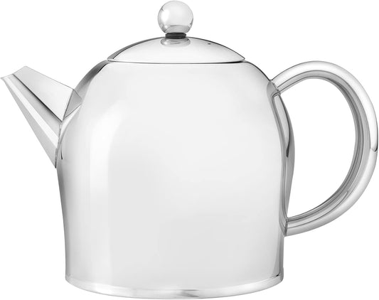 Santhee Double Walled Teapot, 1.0-Liter Stainless Steel Glossy Finish with Glossy Accents