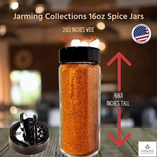 JARMING COLLECTIONS 16oz Glass Spice Shakers with Lids – Set of 3 Large Seasoning Containers with Shaker Tops for Kitchen, Pantry & Herb Storage (3 pack)