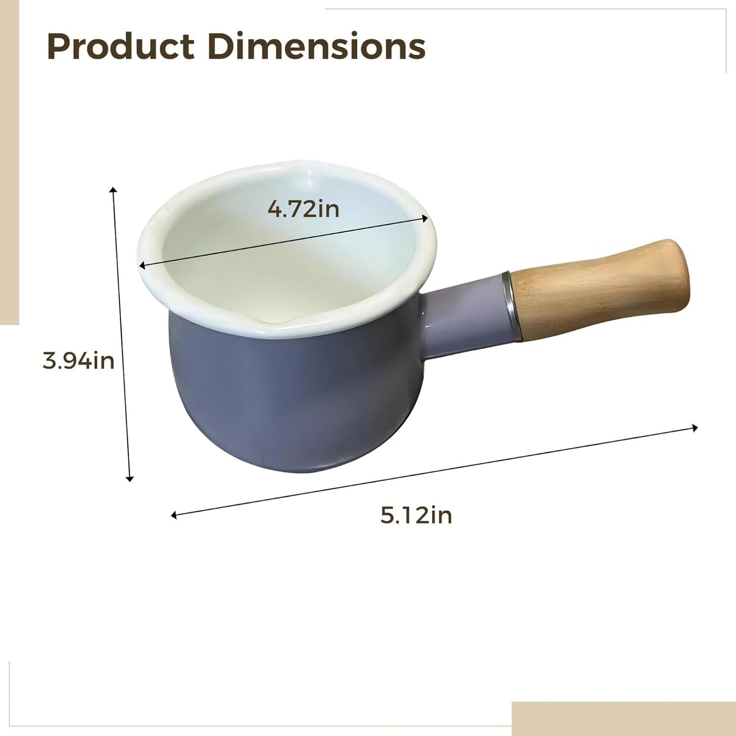 Mini Enamel Milk Pot, Mini Enamel Pot with Wooden Handle, Cute Purple Cookware for Sauce Soup, Dual Spouts Easy Pouring