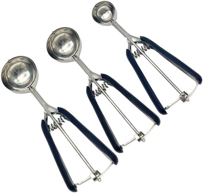 Cookie Scoop Set, 3Pcs Ice Cream Scoop Set, Small/1 Tbsp, Medium/2 Tbsp, Large/3 Tbsp, Stainless Steel Cookie Dough Scoop with Non-Slip Grip,for Melon Balls waffle Muffins