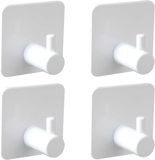 Aluminum Wall Hooks, No Drill Damage-Free Adhesive Hook, Product for Hanging Heavy Duty for Bathroom Kitchen Home (Single Square White Hook, 4)