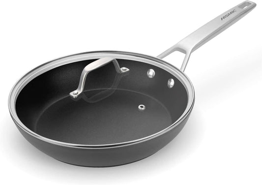 MsMk 10 Inch Frying Pan Nonstick with Lid, Induction Fry Pan with Lid, Titanium and Diamond Non Stick Coating From USA, for Induction, Ceramic and Gas Cooktops, Oven Safe 10 Inch Skillet Nonstick