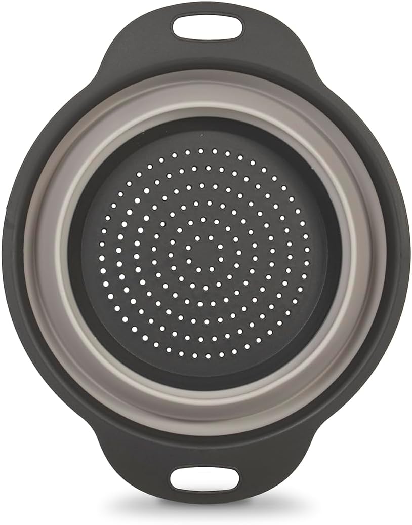 Glad Collapsible Colander Strainer - 2L | Small Pasta Drainer for Kitchen, Vegetables, and Fruit | Round Plastic Foldable Draining Basket for Easy Storage,Grey