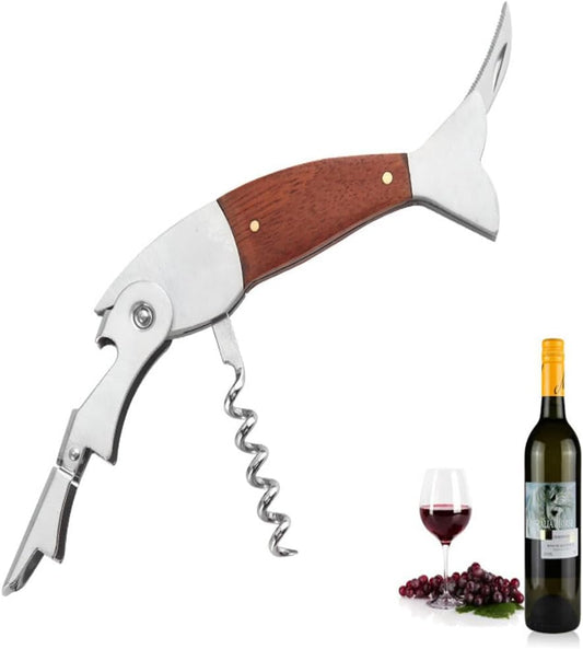 Unique Fish Corkscrew, Professional Waiters Corkscrew Wine Key Bottle Opener,Manual Wine Key for Servers, Waiters, Bartenders and Home Use (Brown fish)