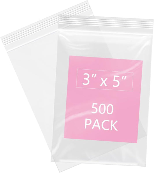 iMailer - 500 Pcs- 3" x 5" Clear Small Zip Bag - Reclosable Zip Plastic Poly Bags 2 Mil with Resealable Lock Seal Zipper for Photo, Jewelry, Bakery, Treats, Party Favors