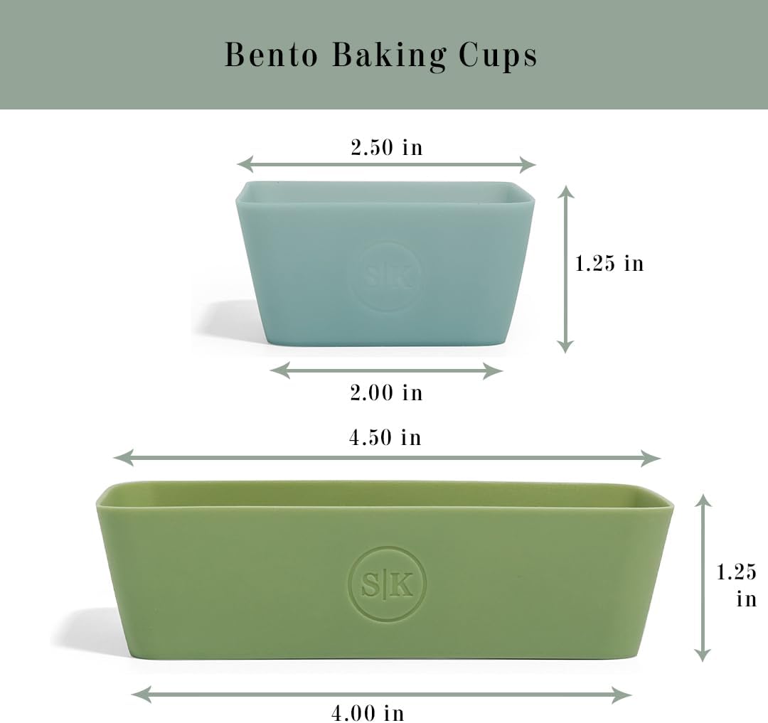 The Silicone Kitchen Reusable Silicone Bento Baking Cup, Non-Toxic, BPA Free, Dishwasher Safe Bento Box Accessories Lunch Box Dividers, Square and Rectangle, 24 Pack, Blue, White, Green