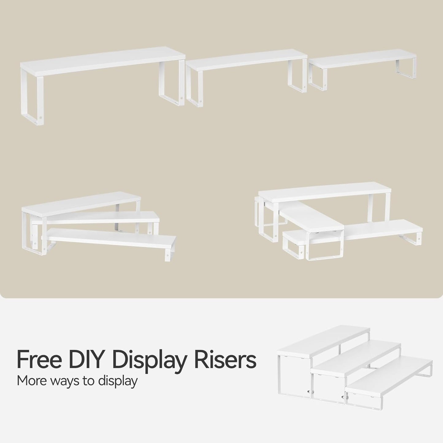 Spice Rack,Wooden Display Riser Stand, 3-Tier Perfume Stand and Cologne Organizer Stand, DIY Spice Rack Organizer, Display Shelf Metal Frame