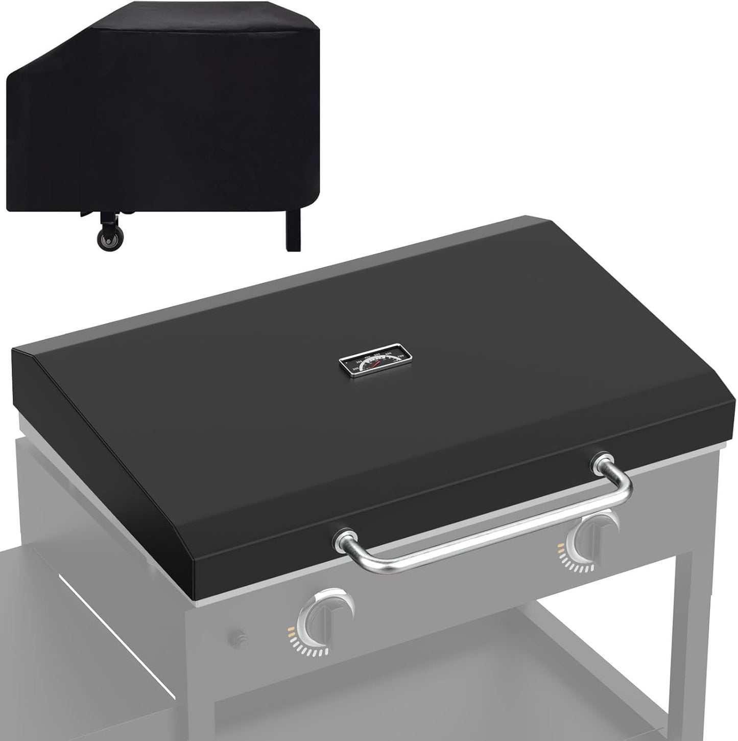 Upgraded Griddle Hinged Lid for 28" Blackstone 1517, 1853, 1605, 1803, 1839, 1856, 1885, 1924, 1983, 2094, 2137, 2145, Hard Cover with Thermometer and Cover for Blackstone 28 Inch Griddle Accessories