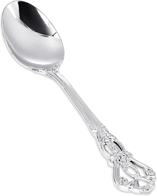 30PCS Silver Plastic Spoons - Silver Spoons Disposable - 8.1 Inch Heavy Duty Plastic Silverware - Heavyweight Elegant Disposable Utensils for Catering, Parties, Dinners, Weddings