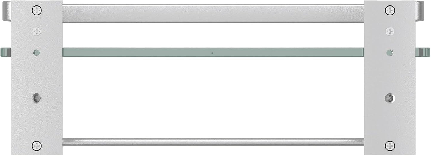 Danpoo Bathroom Wall Shelf with Towel Bar, Clear Tempered Glass, Hand Towel Holder (Matte Silver)