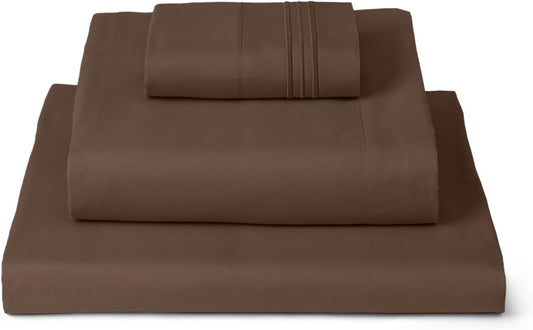 Mellanni Twin Sheets Set - 3 PC Iconic Collection Bedding - Hotel Luxury, Extra Soft, Cooling Bed Sheets - Wrinkle, Fade, Stain Resistant (Twin, Brown)