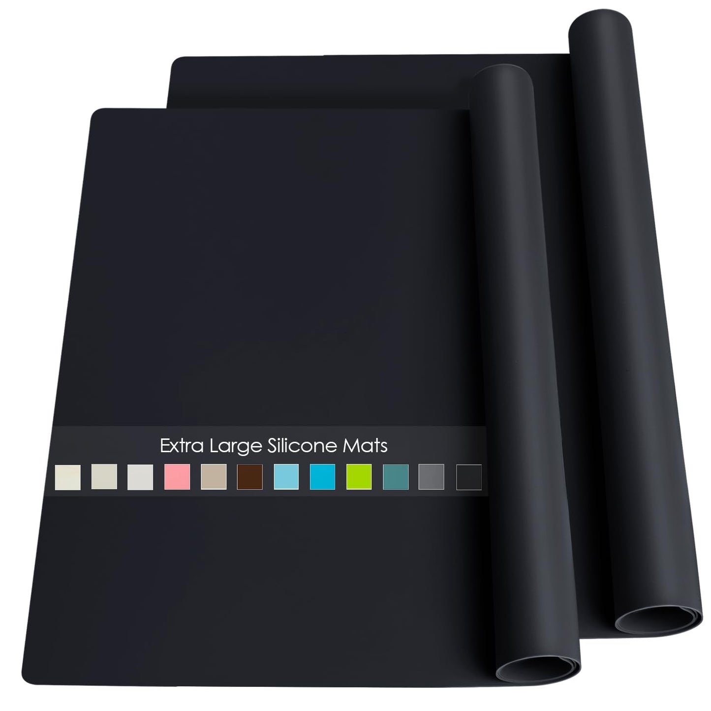 2 Pack Extra Large Silicone Mats for Baking Crafts, Multipurpose Kids Dinner Placemat Desk Countertop Waterproof Protector Heat Insulation Kitchen Pastry Rolling Dough Pad, Black, 23.6 x15.75 Inch