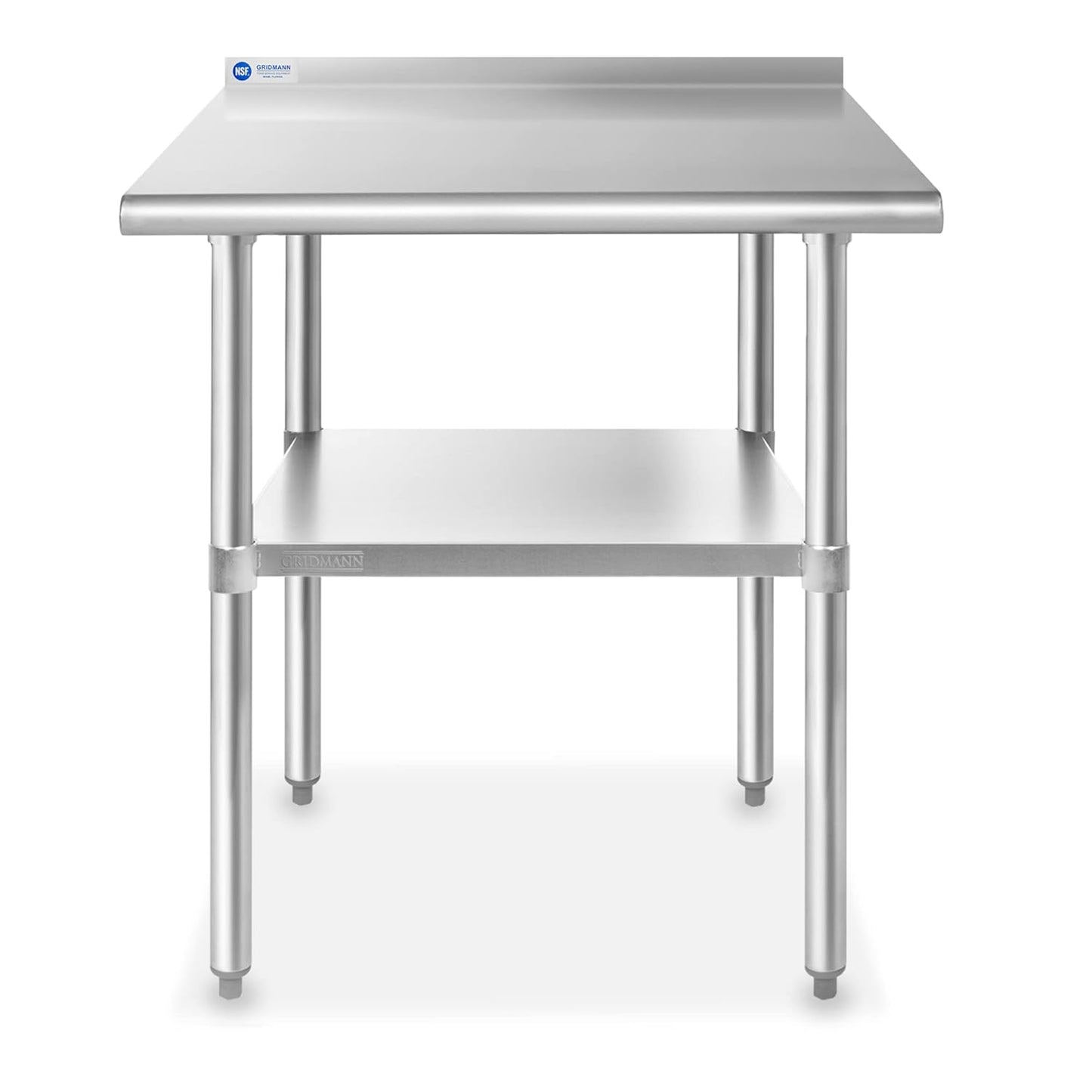 GRIDMANN Stainless Steel Kitchen Prep Table 36 x 24 Inches with Backsplash & Under Shelf, NSF Commercial Work Table for Restaurant and Home