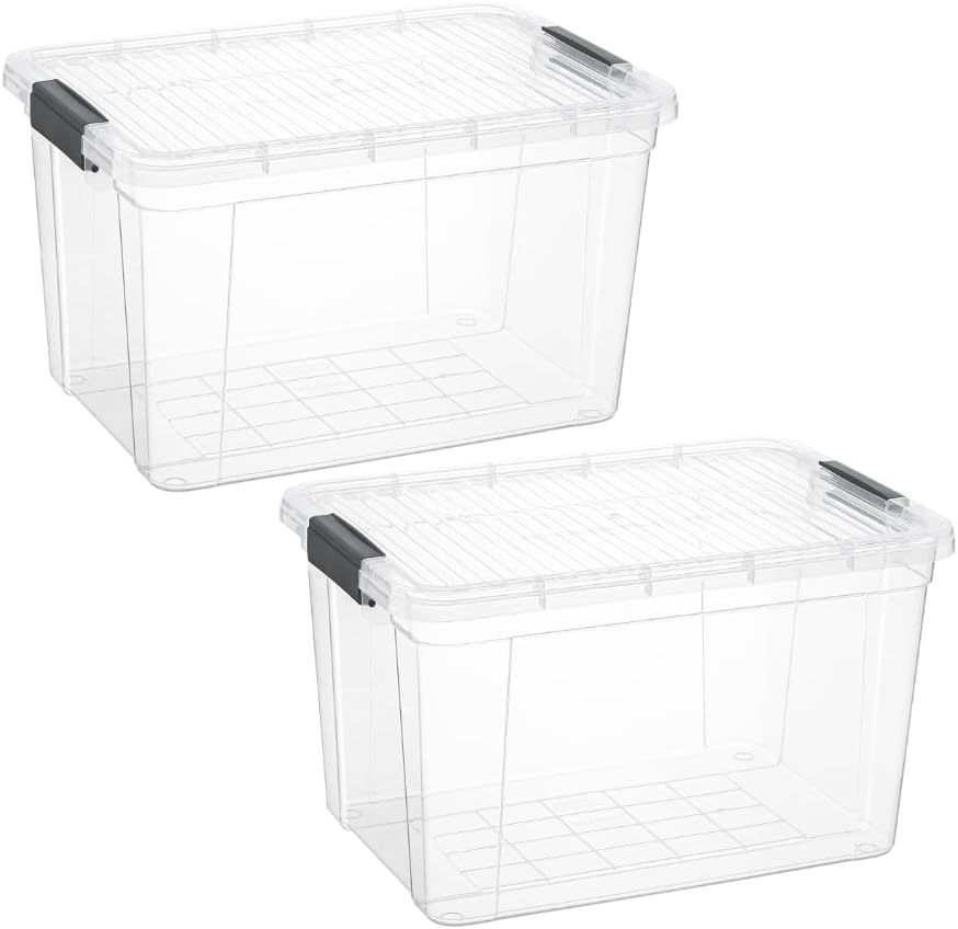Superio Storage Bins with Lids, Clear Plastic Containers for Organizing, Stackable Totes, BPA Free, Odor Free, Organizer Boxes for Home, and Dorm (2 Pack, 14.25 Qt)