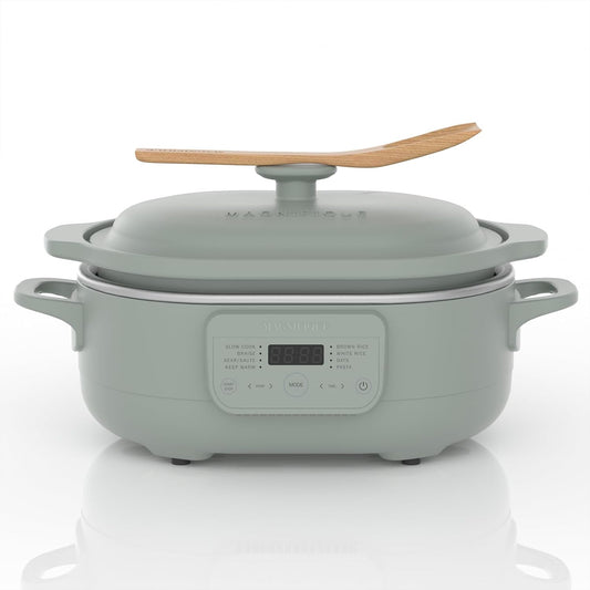 4 Quart Programmable Slow Cooker with Flexible Easy Programming, 8-in-1 Claypot Multi Cooker, Removable Crock, Nonstick, Oven Safe Pot to 450°F, Olive