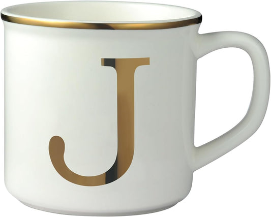 Miicol Ceramic Coffee Mug 16 oz, Monogram Coffee Cup, Golden Initial Tea Mug, Personalized Tea Cup, Unique Gift, Large Mug for Home, Office, Letter J