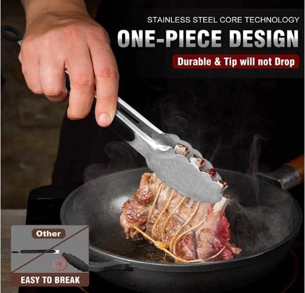 Walfos Stainless Steel Kitchen Tongs for Cooking- 7 ，9 and 12 Inch, Food Grade Metal Tongs for Cooking, BBQ, Set of 3 Heavy Duty Locking Cooking Tongs Non-Slip Grip