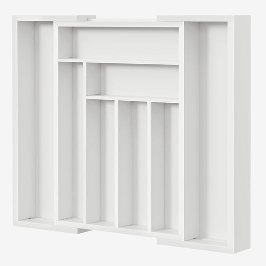 Pipishell Bamboo Expandable Drawer Organizer for Utensils Holder, Adjustable Cutlery Tray, Wood Drawer Dividers Organizer for Silverware, Flatware, Knives in Kitchen, Bedroom, Living Room (White)
