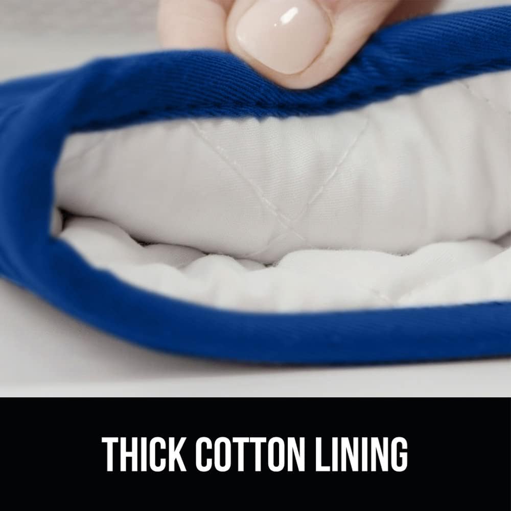 GORILLA GRIP BPA-Free Soft Silicone Oven Mitts and Pot Holders Sets of 4, Heat Resistant Waterproof Cooking Gloves, Thick Cotton Lining, Flexible Gripping for Baking Grilling, Kitchen Trivets, Blue