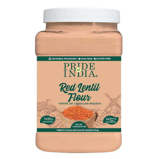 Pride of India- Red Lentil Flour 1 lbs (454 gm) Hint of Sweetness Slightly Nutty Earthy Flavor Freshly Milled in Small Batches |Ideal for Cakes Sauces Pasta Crepes Meatballs | Vegan, Gluten Free