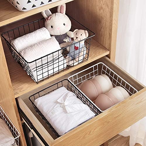 Kitchen Wire Baskets Farmhouse Decor Metal Food Storage Organizer, Household Refrigerator Bin with Built-in Handles for Cabinets,Pantry Set of 2 Black