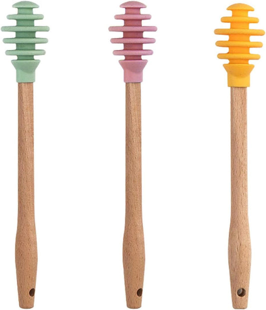 Silicone Honey Dipper Sticks, 3PCS Spiral Design Non-Drip Honey Spoon with Jar Stirring Rod, Food-Grade BPA Free Dispenser for Syrup, Jam & Beverages