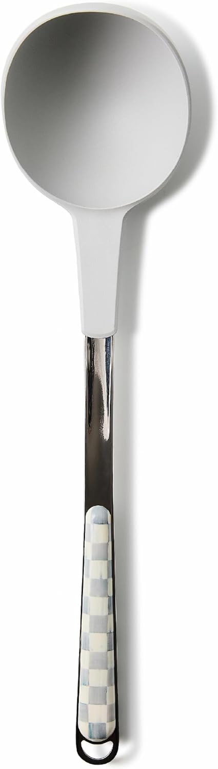 MACKENZIE-CHILDS Kitchen Ladle, Silicone Ladle Spoon for Cooking, Gray-and-White Sterling Check