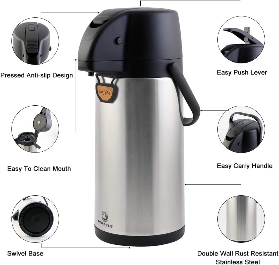 Airpot Coffee Dispenser Thermal with Pump,3L/102 Oz Insulated Stainless Steel Large Airpot Coffee Carafe Lever Action for Hot/Cold Water,Thermal Carafe for Hot Cocoa for Parties