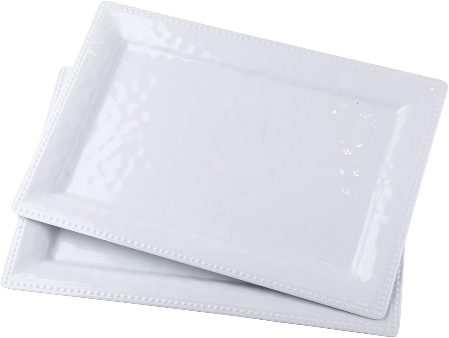 Embossed effectSet of 2 melamine rectangular serving trays/platters - White (2)