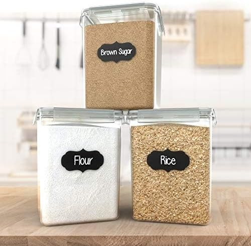 Simply Gourmet Airtight Flour and Sugar Containers with Lids – 3 Piece Kitchen Pantry Organization Set, BPA-Free Clear Plastic, Stackable Canisters for Baking Ingredients, Rice, Snacks, Cereal