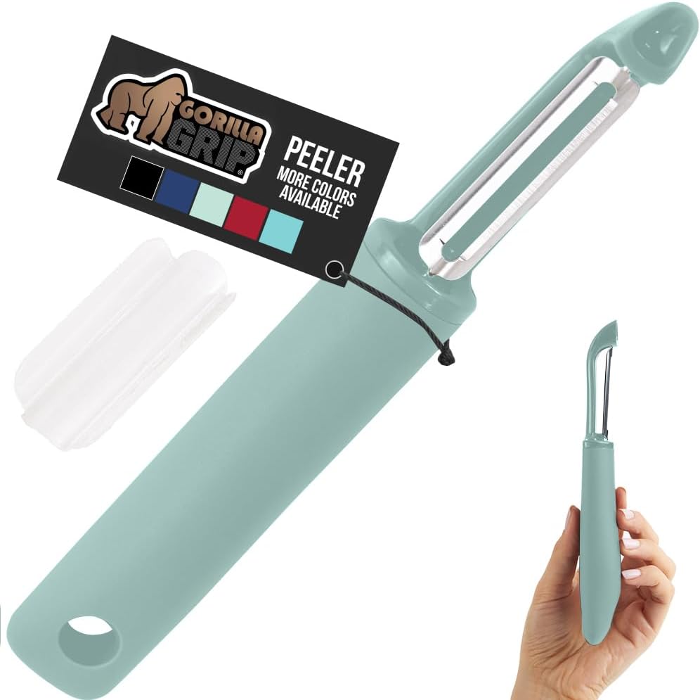 GORILLA GRIP Patented BPA-Free Sharp Stainless Steel Swivel Vegetable Peeler, Comfortable Handle Potato Peelers, Smooth Peeling, Peel Carrots Apple, Includes Blade Cover, Kitchen Tool, Mint