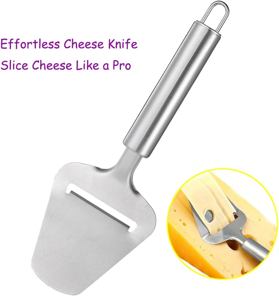 Stainless Steel Handheld Cheese Slicer with Ergonomic Non-Slip Round Handle, Multi-Functional Cheese Cutter for Effortless Slicing of Cheese, Butter, Cake and More